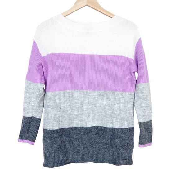 Talbots Gray Purple White Color Block Sweater Sz SP - Picture 5 of 5